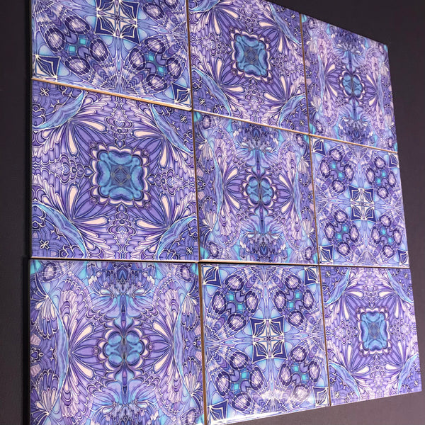 Contemporary Blueberry Butterfly Tiles Mixed Patterns - Blue Green Purple Tiles - Beautiful Tile - Bohemian Tiles