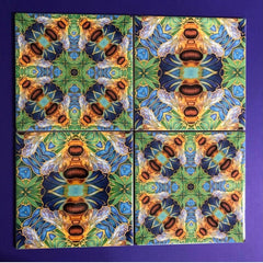 Gorgeous Blue Green Caramel Bumble Bees Mixed Set - Beautiful Ceramic Bohemian Tiles - Kitchen Bathroom Tiles