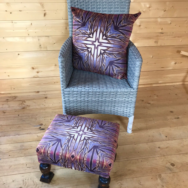 Luxury velvet chunky legged  Footstool - one off Bespoke Upholstery.