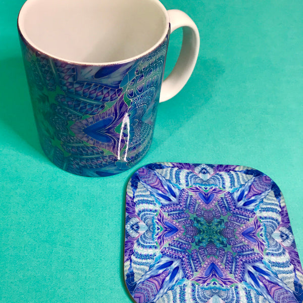 Spiral Shells Kaleidoscope Table Mats and Coasters- High Quality Table Mats - Blue Purple Green Tableware