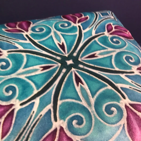 Folk Art Sky Blue and  Pink Magnolias Luxury Velvet Cushions, High Quality Decor Throw Pillows