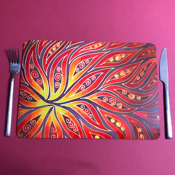 Red Elipse Placemats & coasters - Red glass chopping boards - Red Serving Trays
