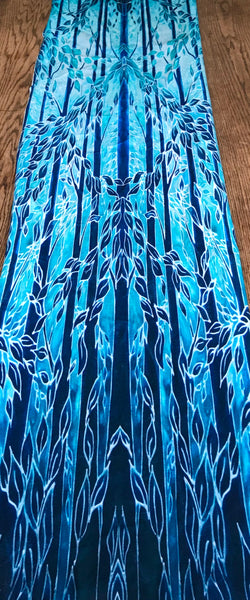 Turquoise Blue Trees Designer Luxury Velvet Curtain Fabric by the Drop Length Needed
