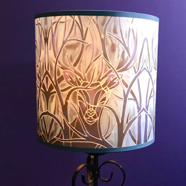 Stag Contemporary Lamp Shade - Blue Stag Drum Shade - Atmospheric lamp Shade