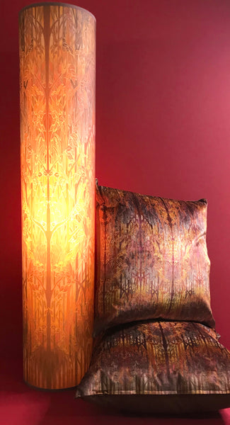 Autumn Whispers Contemporary Floor Lamp  - Welcoming Light Art Lamp - Copper russet grey trees Lamp
