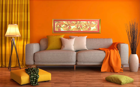 Vibrant Orange Contemporary Beech Leaves Original Silk Painting - Orange yellow gold Hand-Painted Silk Art -