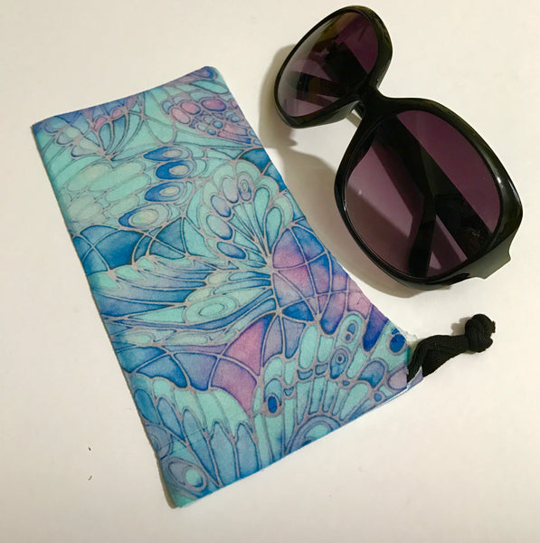 Butterflies glasses case turquoise - slip-on padded glasses cover - Reading or Large Glasses Cover