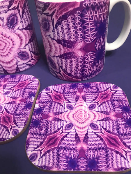 Purple Intricate Shell Mug and Coaster or Mug only - Plum Shells Mug Set - Deep Purple Mug Gift