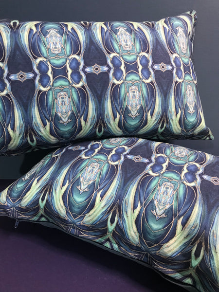 Teal Blue Aqua Dolphin Frieze Cushion - Ultramarine Turquoise Chenille Fabric - Intricate pattern pillow