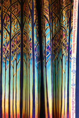 Turquoise Blue Red Purple Yellow and Gold Designer Velvet Curtain Fabric, Cathedral Trees, Order by Drop Length Needed