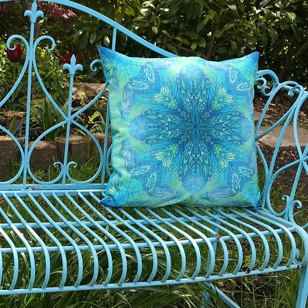 Sea Green Butterfly Showerproof Cushion - Showerproof Garden Cushions - Blue green turquoise Cushion