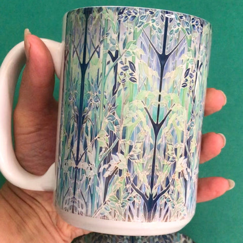 Tranquil Extra Large Mug Green Teal Blue Forest Meditation Extra Large Mug and Coaster - Woodland Mug Set - Mug Gift