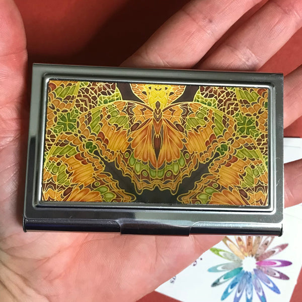 Warm Terracottas and Green Butterfly Business Card Holder