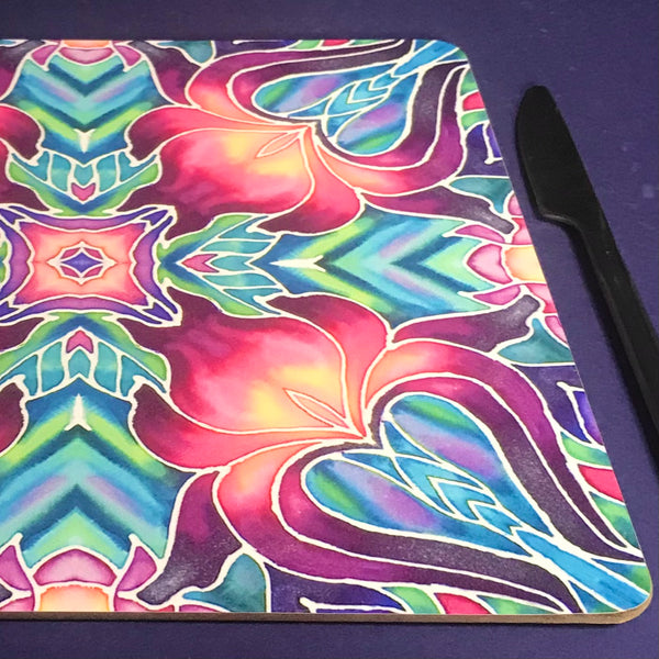 Purple Iris Kaleidoscope Table Mats and Coasters - Iris chopping board - Durable Tableware