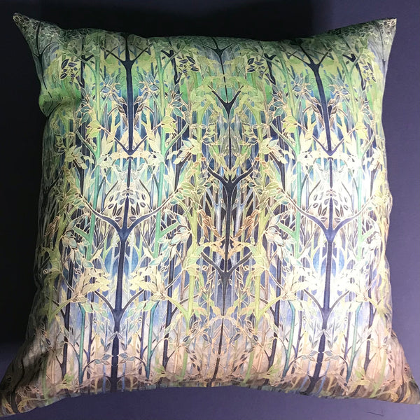 Contemporary Blue Grey Green Forest Meditation Cushion - Dramatic Throw Pillow - Chenille Cushion