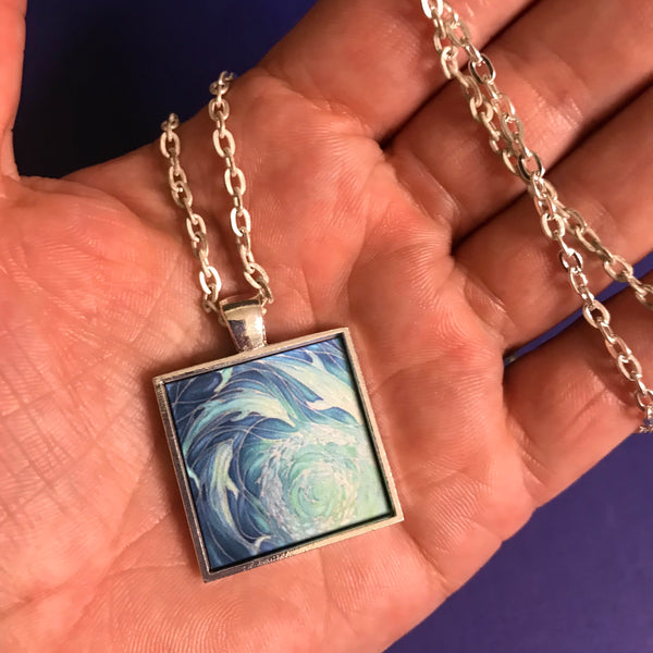 Blue Aqua Dolphins Necklace - Square Dolphin Pendant - Affordable gift