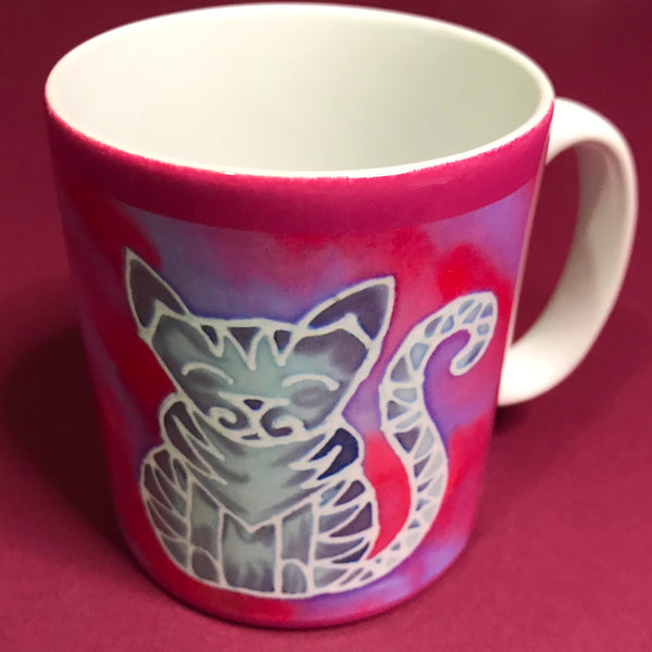 Pink Tabby Cat Mug - Mug and Coaster Box Set - Cat Gift for Her - Cute Grey Tabby Cat