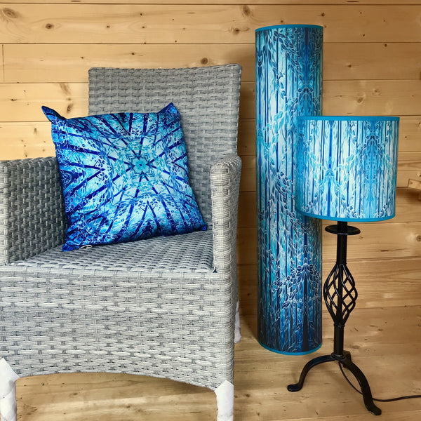 Into the Woods Contemporary Floor Lamp 1m tube - Tranquil Light Art Lamp - Blue Turquoise Aqua trees Lamp