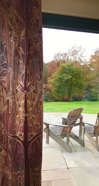 Rich Terracotta Rust Beaujolais Trees Designer Luxury Velvet fabric for curtains by the drop length needed