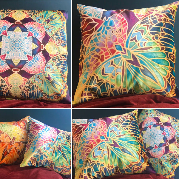 Luxurious Teal Butterfly Velvet Cushions, Green Lime Red & Plum Velvet Pillows