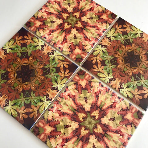 Mixed Leaves Ceramic Tile set - Meikie Kaleidascope Tiles - Contemporary Printed Tiles - Bohemian Tiles