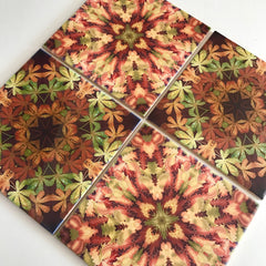 Contemporary Tiles Mixed Leaves - Green terracotta Leaves Tiles - Beautiful Bohemian Ceramic Tile