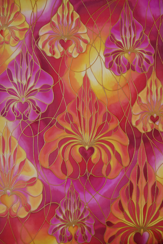 Orchid hand painted silk - Pink and Red Orchid Print - Dramatic art - Meikie Art