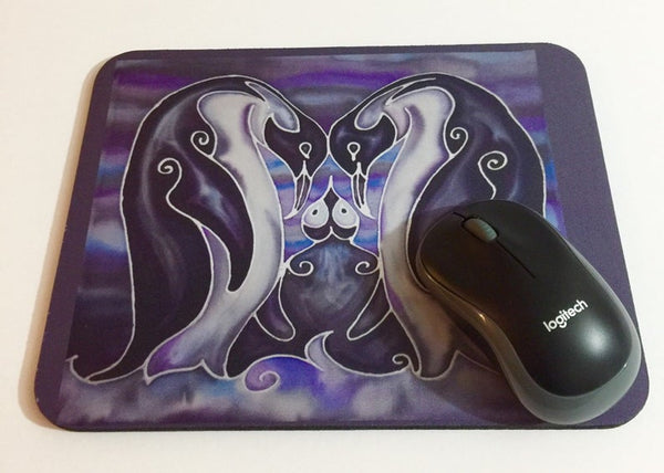 Deep Purple Penguin Mouse Mat - padded textile surface