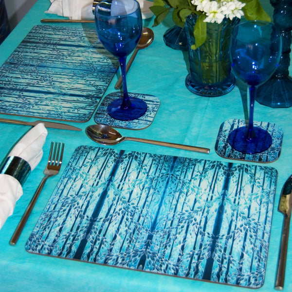 Blue Woods Placemats & Coasters - Teal Green Table Mats - Hard Wearing Tableware - Dining Table Mats - Contemporary Place Mats - Meikie Designs