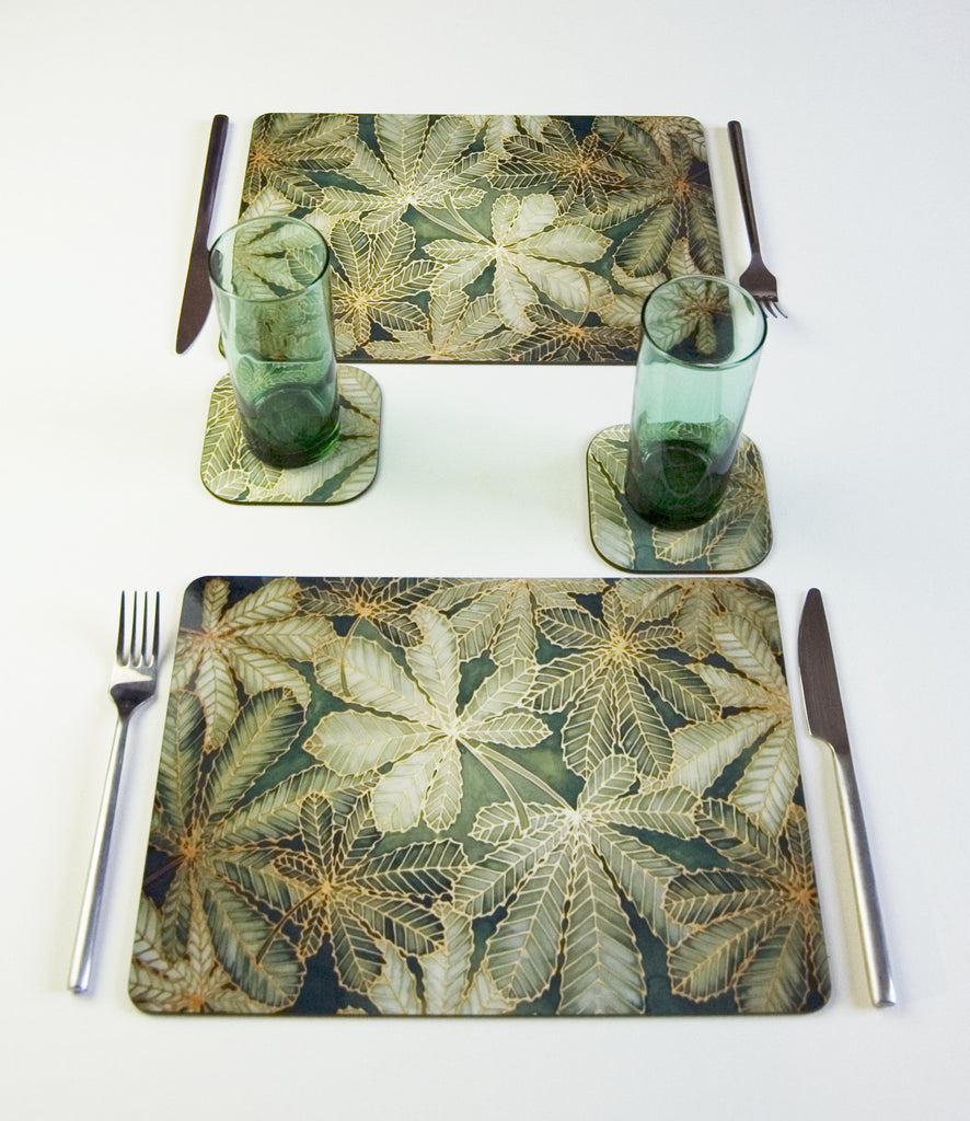 Green Leaves Placemats & Coasters - Green Table Mats & Coasters - green glass chopping boards