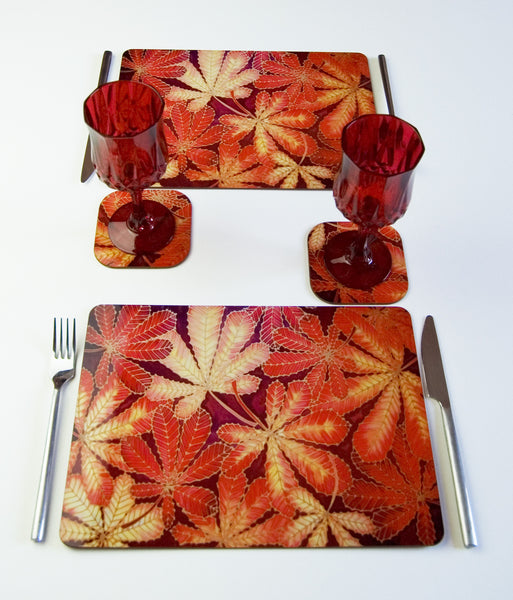 Placemats and Coasters Hard Wearing - Autumnal Leaves Table Mats - Durable Tableware Meikie Designs