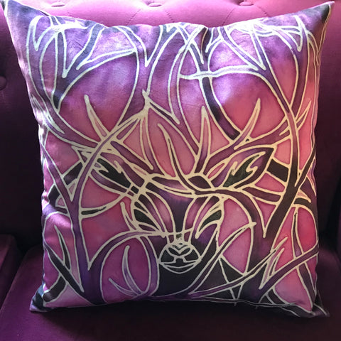Plum Purple Stag Velvet Cushion.  Beautiful Stag  Purple Velvet Cushions. Great Animal Cushion Gift for Animal or Wildlife  Lover