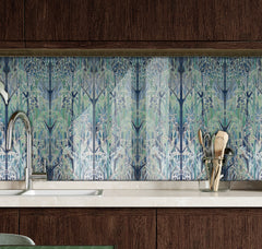 Contemporary Teal Forest Splashback  - Teal Blue Aqua Taupe Made to Measure Glass Splashback