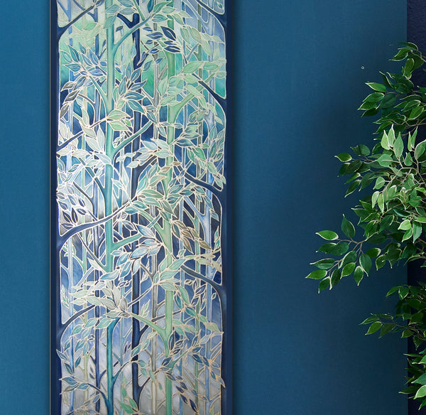 SOLD Forest Meditation Original Silk Painting -  Teal Blue Mint Original Art