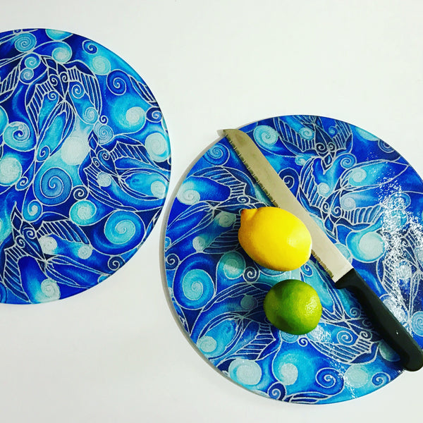 Round Glass chopping boards - Blue Glass Trivets - Round Round Cheese Board
