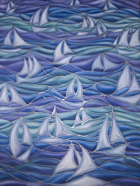 Sail Boats Art Print - White Boats at Sea - Limited Edition Signed Print by Meikie