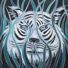 SOLD White Tiger Silk Painting - White Tiger Original Art - White Tiger Painting