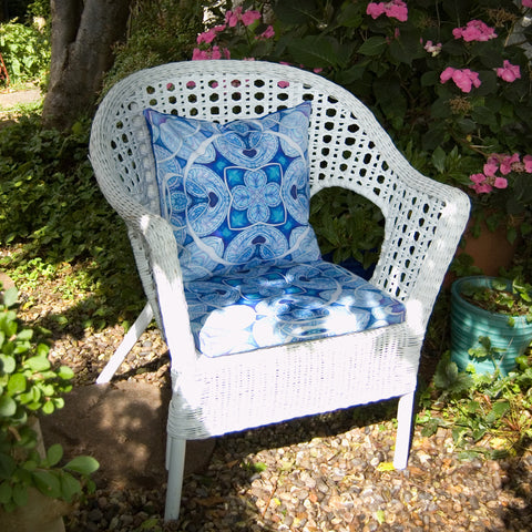 Cool Fresh Garden Arm Chair Seat Pad and Cushion, Shower Proof Exterior Textiles - Bohemian Garden Fabrics - Made to Order for the Garden - Meikie Designs