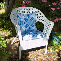 Blue Shell Garden Seat Pad - Made to Order Exterior Textiles - Pretty Shower Proof Fabrics